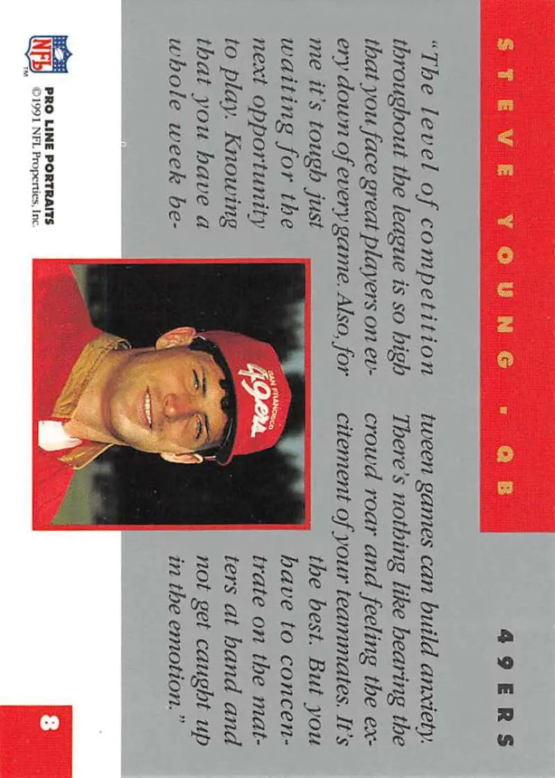 Baseball card featuring Steve Young in red cap from Pro Line Portraits San Francisco 49ers