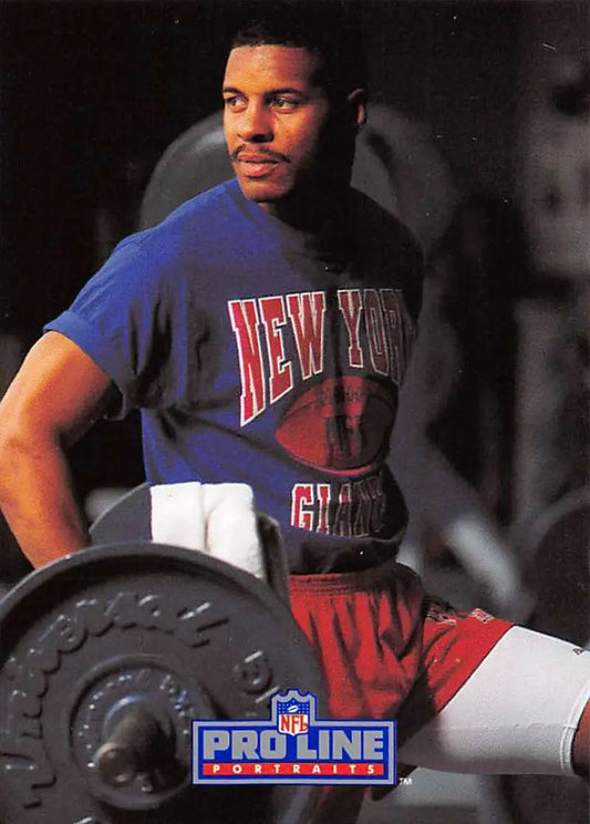 Professional athlete Everson Walls in New York Giants uniform with weightlifting gear