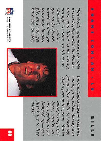 Red and white 1991 Pro Line Portraits #88 Shane Conlan Buffalo Bills Football Card