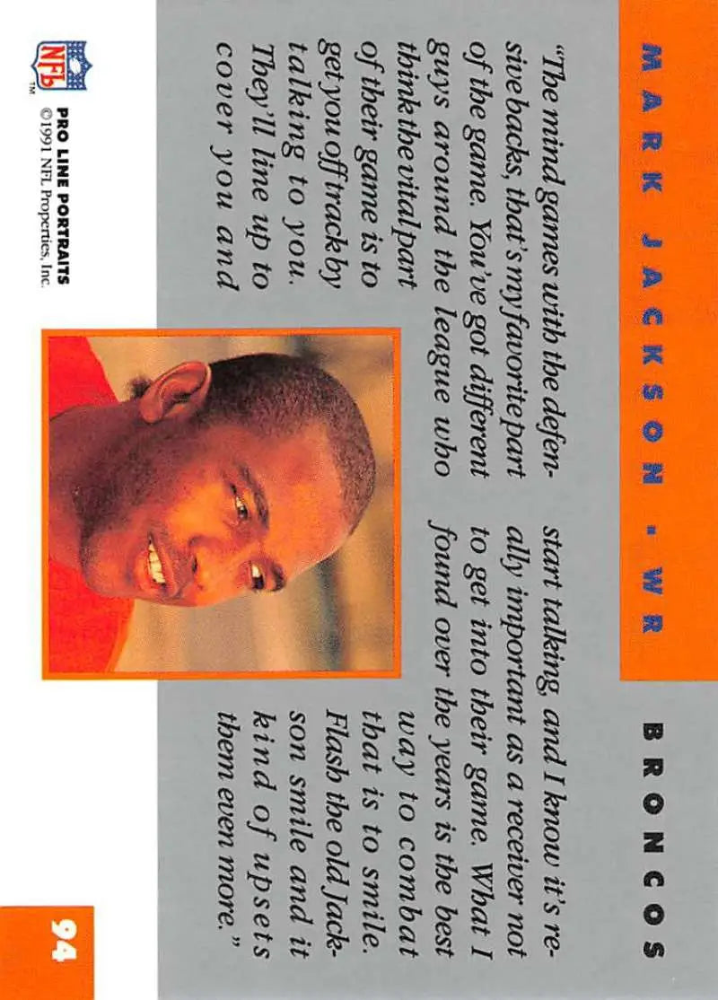 Basketball trading card featuring Mark Jackson from Pro Line Portraits with orange borders
