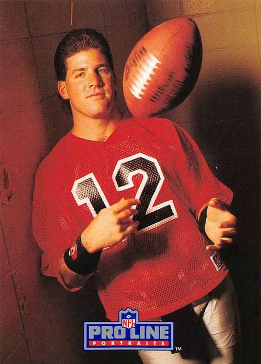 Chris Miller in a red Atlanta Falcons jersey #12 from Pro Line Portraits football card