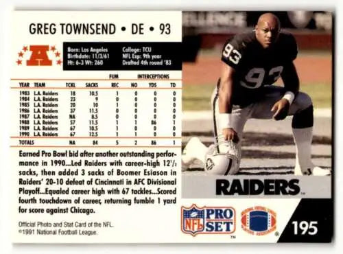 Greg Townsend Los Angeles Raiders football card with original gloss from 1991 Pro Set