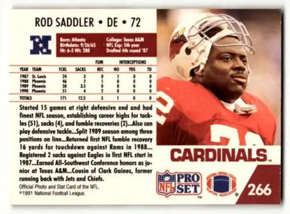 Rod Saddler Phoenix Cardinals 1991 Pro Set #266 Football Card with original gloss