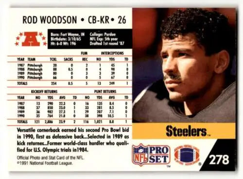 Rod Woodson Pittsburgh Steelers football card with original gloss from 1991 Pro Set #278