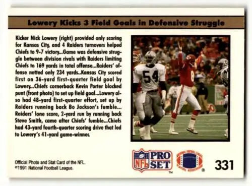 1991 Pro Set #331 Kevin Porter Nick Lowery REP Kansas City Chiefs original gloss card