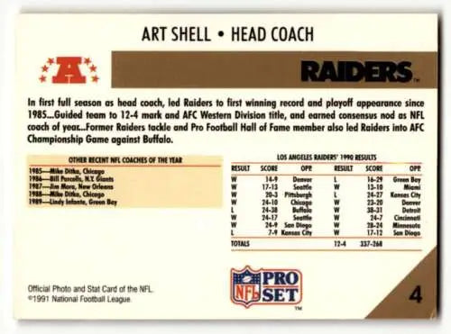 Art Shell Los Angeles Raiders football card with original gloss from 1991 Pro Set