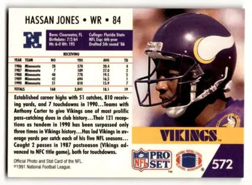 Hassan Jones Minnesota Vikings football card original gloss 1991 Pro Set #572