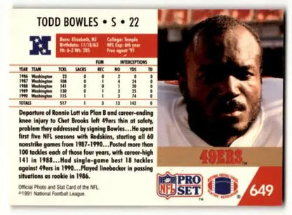 Todd Bowles San Francisco 49ers football card with original gloss in excellent condition