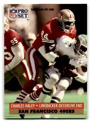 Charles Haley NFL Pro Set trading card showcasing his defensive play with the 49ers