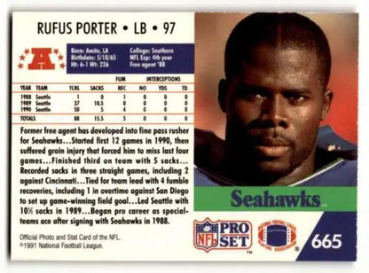 Rufus Porter Seattle Seahawks football card with original gloss from 1991 Pro Set