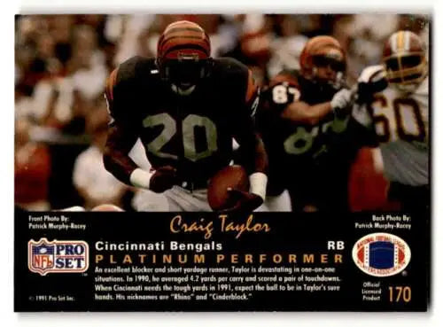 Original gloss 1991 Pro Set Platinum #170 Craig Taylor Cincinnati Bengals football card