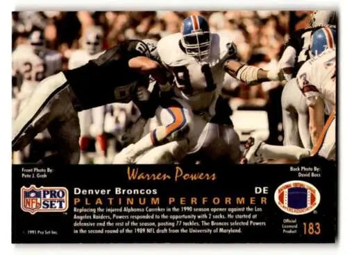 Warren Powers Denver Broncos 1991 Pro Set Platinum Football Card Original Gloss