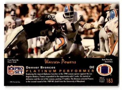 Warren Powers Denver Broncos 1991 Pro Set Platinum Football Card Original Gloss