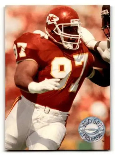 Football player in red uniform from 1991 Pro Set Platinum Dan Saleaumua Kansas City Chiefs