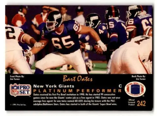 1991 Pro Set Platinum #242 Bart Oates New York Giants Football Card original gloss