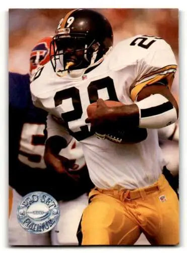 Football player in action featured in Pro Set Platinum Barry Foster Pittsburgh card