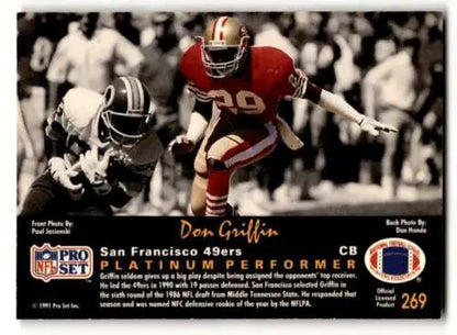 1991 Pro Set Platinum #269 Don Griffin San Francisco 49ers Football trading card original gloss