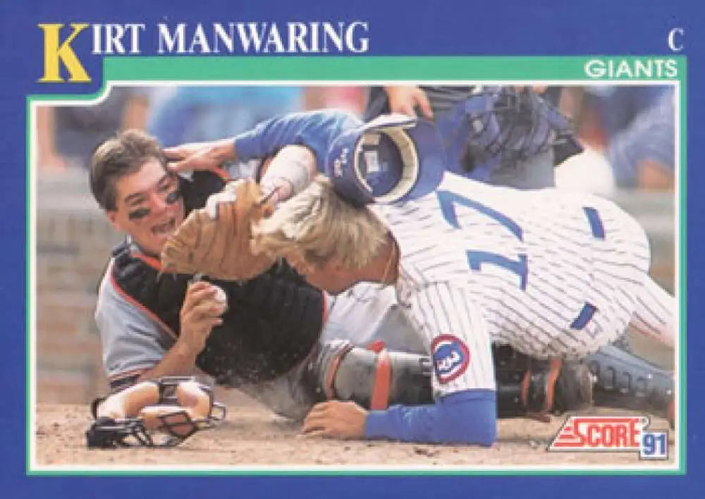 Kirt Manwaring collision at home plate on 1991 Score San Francisco Giants Baseball Card
