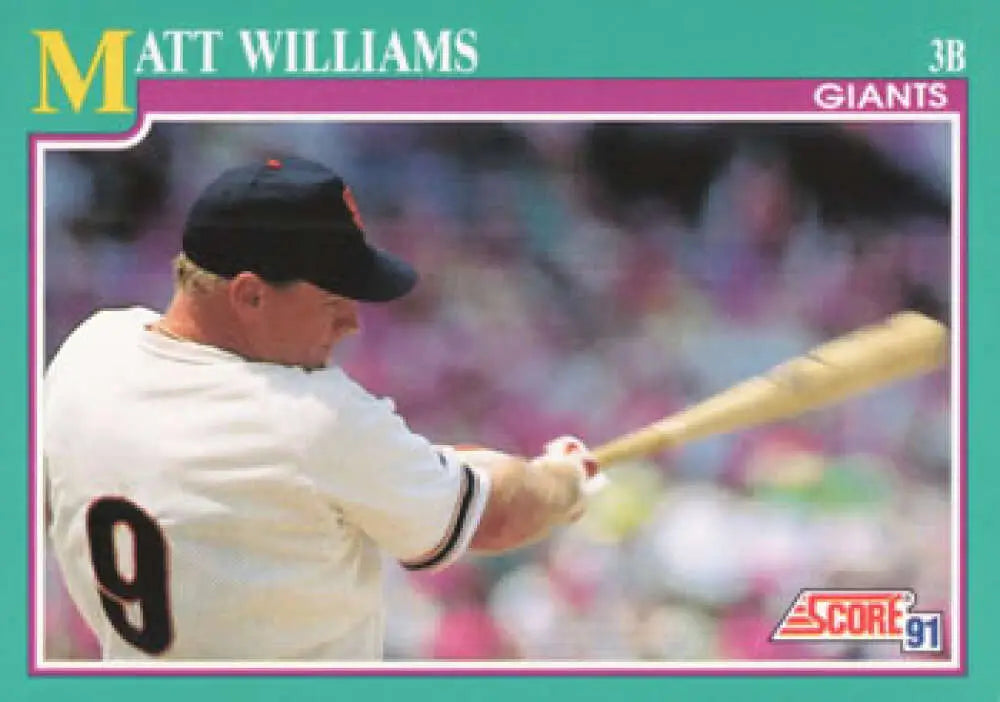 Baseball card of Matt Williams at bat for the San Francisco Giants wearing #9
