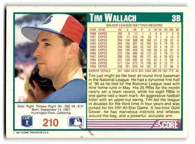 Tim Wallach baseball card from the 1991 Score #210 trading cards collection