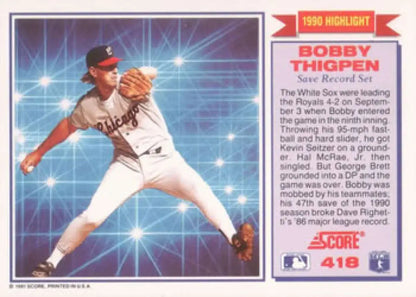 Bobby Thigpen mid-throw with starburst, 1991 Chicago White Sox Baseball Card