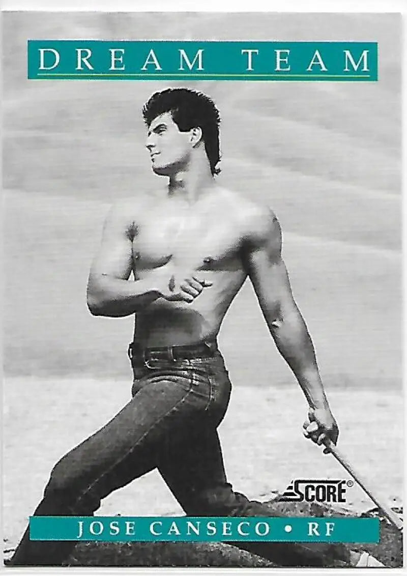 Black and white baseball card of Jose Canseco with Dream Team for Oakland Athletics