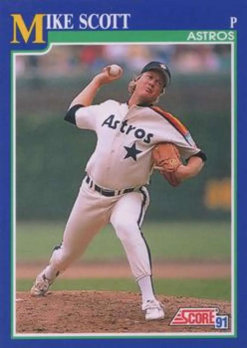 Baseball player Mike Scott pitching in Houston Astros uniform on 1991 Score baseball card