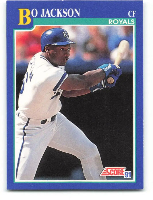 Kansas City Royals Bo Jackson baseball card in white uniform ready to bat