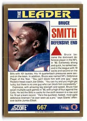 Football trading card of Bruce Smith, NFL defensive end, 1991 Score #667
