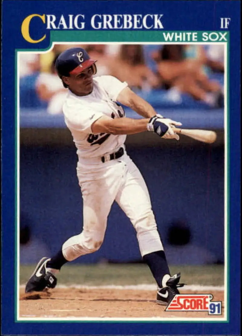 Chicago White Sox player Craig Grebeck swinging bat on 1991 baseball card