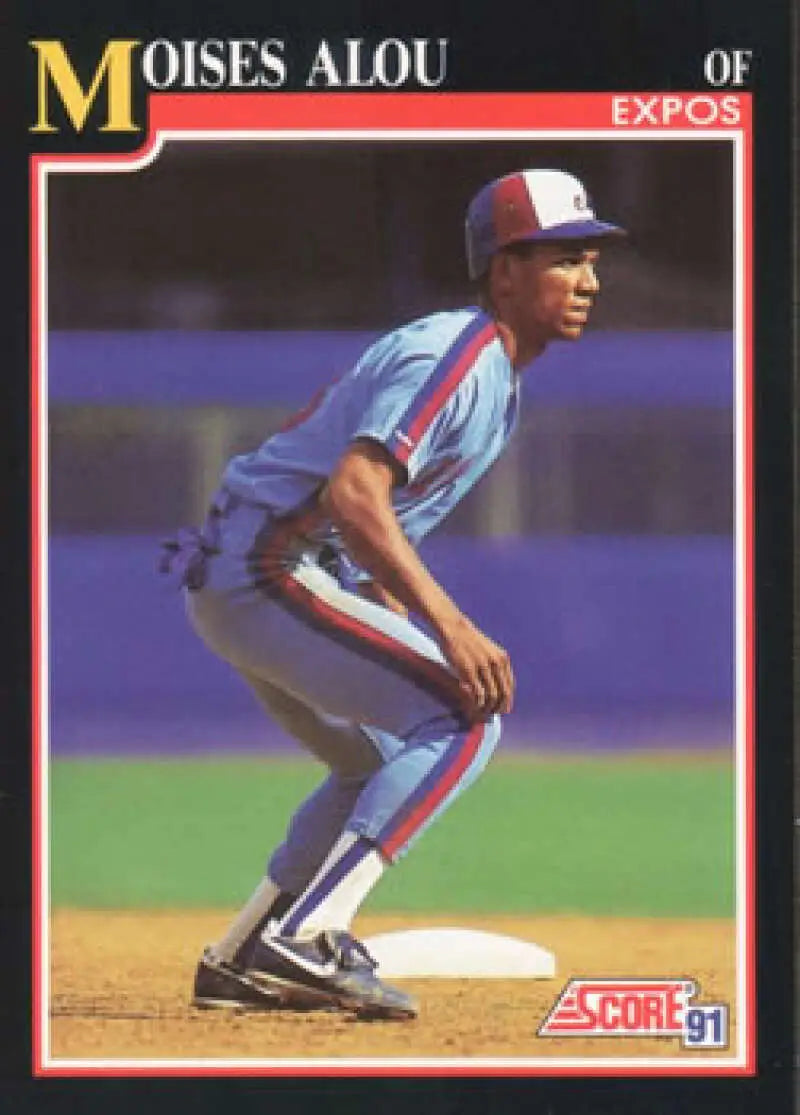 1991 Score #813 Moises Alou in fielding stance for Montreal Expos baseball card