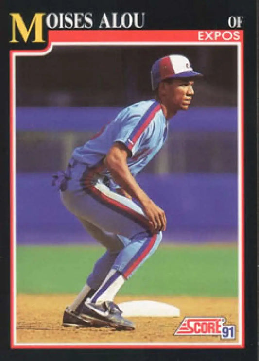 1991 Score #813 Moises Alou in fielding stance for Montreal Expos baseball card