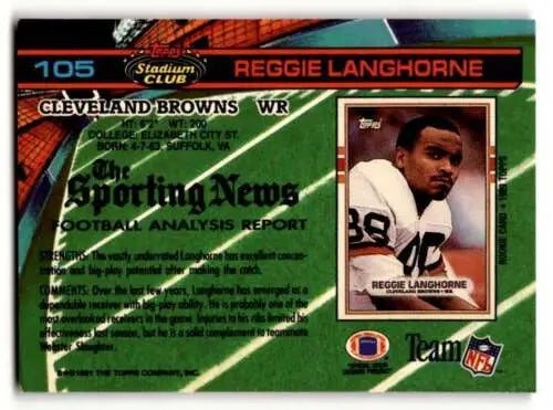 Original gloss 1991 Stadium Club #105 Reggie Langhorne Cleveland Browns football card