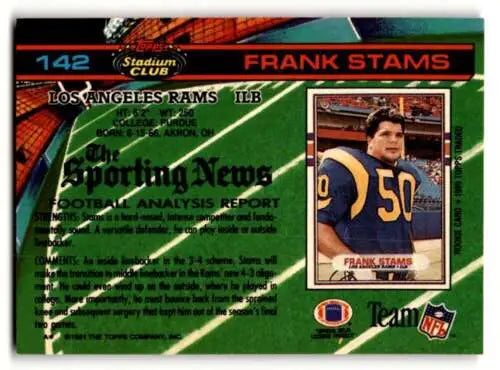 1991 Stadium Club #142 Frank Stams Los Angeles Rams Football Card with original gloss