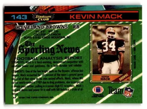 1991 Stadium Club #143 Kevin Mack Cleveland Browns Football Card Original Gloss NM