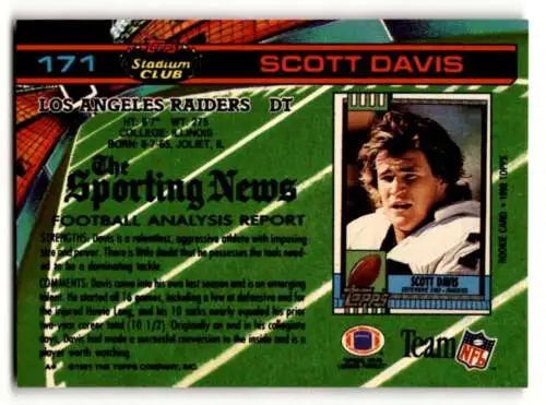 Scott Davis Los Angeles Raiders football card with original gloss from 1991 Stadium Club