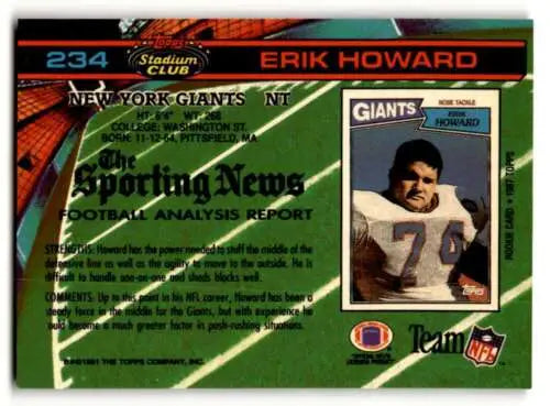 1991 Stadium Club #234 Erik Howard New York Giants Football Card original gloss