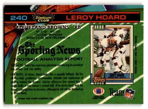 Original gloss 1991 Stadium Club Leroy Hoard Cleveland Browns football card
