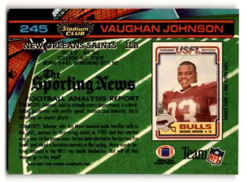 Vaughan Johnson 1991 Stadium Club #245 New Orleans Saints Football card original gloss