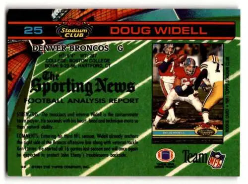 Doug Widell Denver Broncos football card with original gloss from 1991 Stadium Club