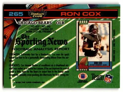 Ron Cox Chicago Bears football card 1991 Stadium Club original gloss NM condition
