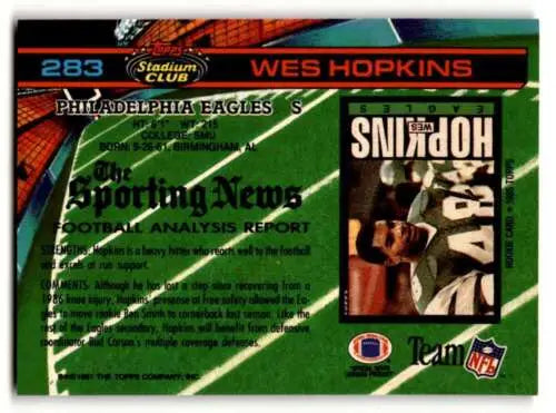 Wes Hopkins Philadelphia Eagles Football Card 1991 Stadium Club original gloss ID:60202