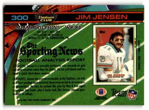 Jim Jensen Miami Dolphins football card 1991 Stadium Club original gloss collectible