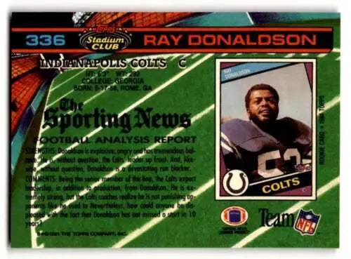 Ray Donaldson Indianapolis Colts football card original gloss 1991 Stadium Club #336