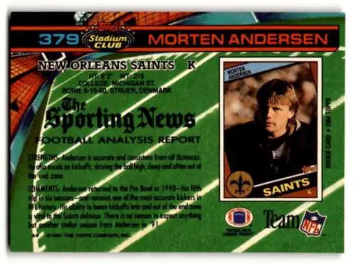 1991 Stadium Club #379 Morten Andersen New Orleans Saints Football card original gloss