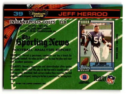 Jeff Herrod Indianapolis Colts football card 1991 Stadium Club original gloss product