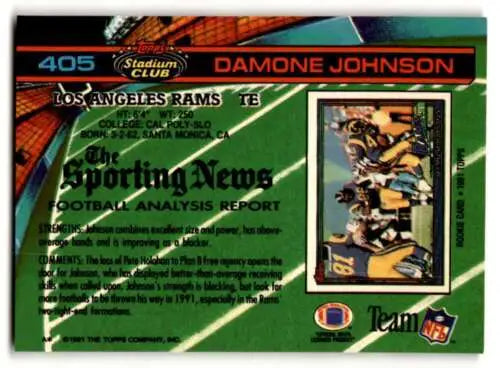 Damone Johnson Los Angeles Rams football card with original gloss from 1991 Stadium Club