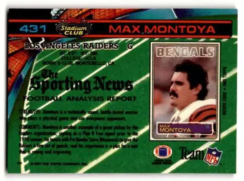 1991 Stadium Club Max Montoya Los Angeles Raiders Football Card with original gloss