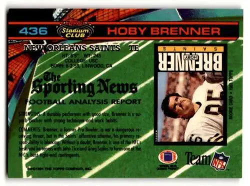 1991 Stadium Club #436 Hoby Brenner New Orleans Saints Football Card original gloss