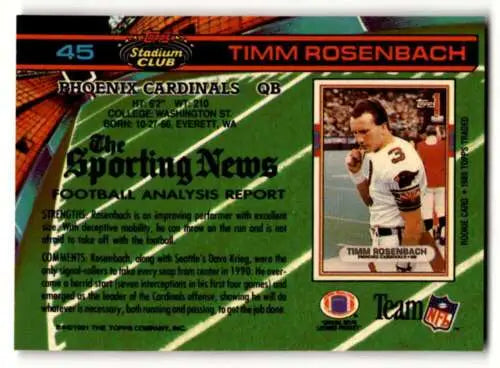 1991 Stadium Club #45 Timm Rosenbach Phoenix Cardinals football card with original gloss